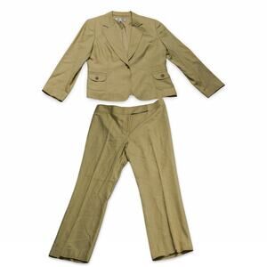 Tahari Pant Suit Beige Petite Size 14P Blazer Trouser Set